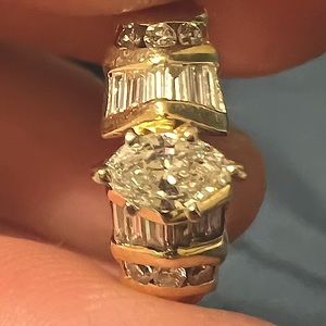 14k Gold Marquee Cut Diamond Ring